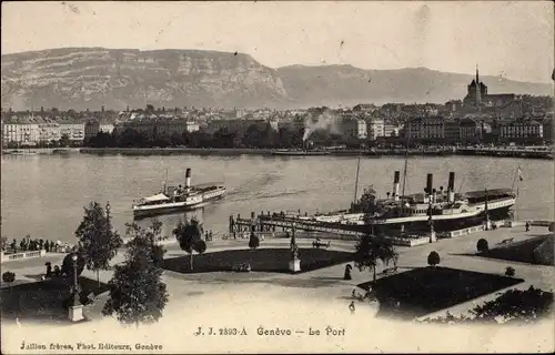 Ak Genève Genf Schweiz, Hafen, Dampfer