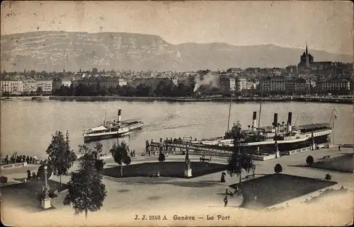 Ak Genève Genf Schweiz, Hafen, Dampfer