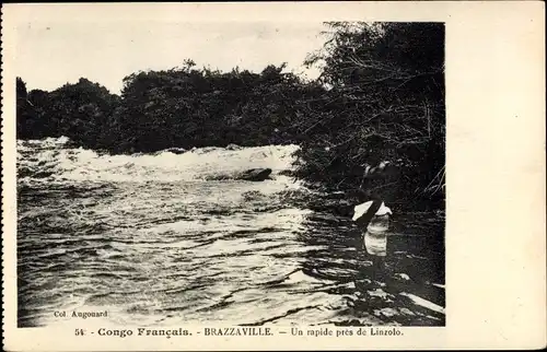 Ak Brazzaville, Französisch-Kongo, eine Stromschnelle in der Nähe von Linzolo