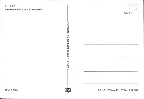 Ak Greiz im Vogtland, Unteres Schloss und Stadtkirche