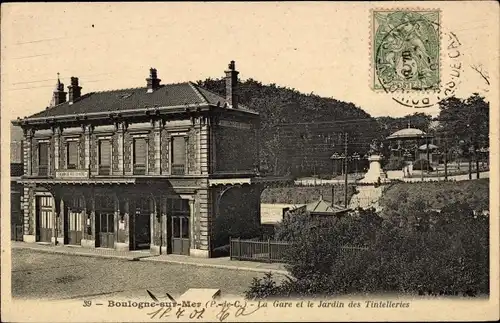 Ak Boulogne sur Mer Pas de Calais, La Gare, Le Jardin des Tintelleries