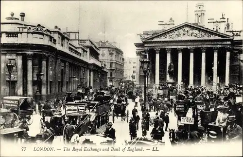 Ak London City, The Royal Stock Exchange und Bank of England