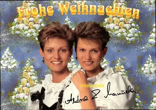 Ak Sängerinnen Andrea und Manuela, Frohe Weihnachten, Portrait, Autogramme