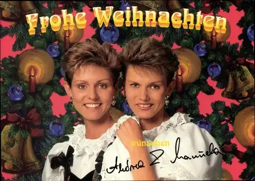 Ak Sängerinnen Andrea und Manuela, Frohe Weihnachten, Portrait, Autogramme