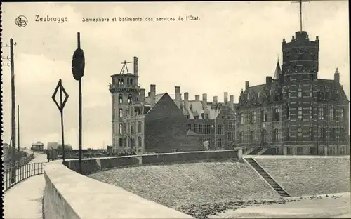 Ak Zeebrugge Westflandern Belgien, Semaphore und staatliche Dienstgebäude