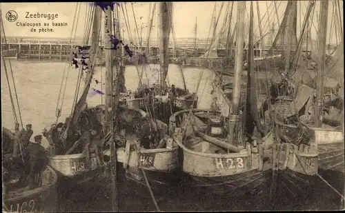 Ak Zeebrugge Westflandern, Boote am Angelteich