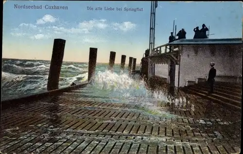 Ak Nordseebad Cuxhaven, Die alte Liebe bei Springflut, Gedicht