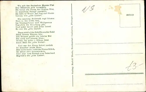 Ak Nordseebad Cuxhaven, Die alte Liebe bei Springflut, Gedicht