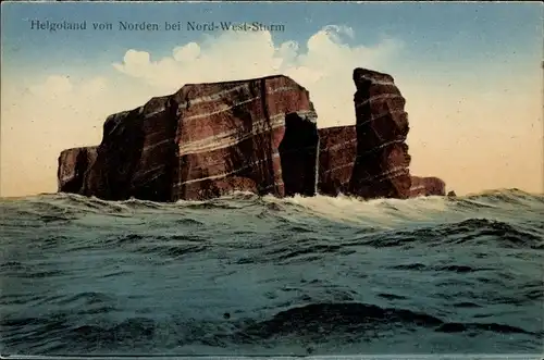 Ak Nordseeinsel Helgoland, Insel von Norden bei Nord-West-Sturm