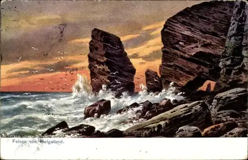Künstler Ak Nordseeinsel Helgoland, Felsen, Gischt