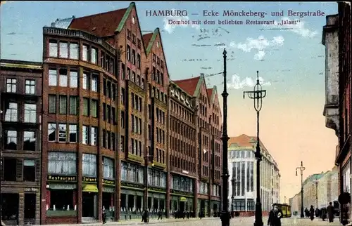 Ak Hamburg, Straßenpartie Ecke Mönckebergstraße und Bergstraße, Domhof mit Restaurant Jalant