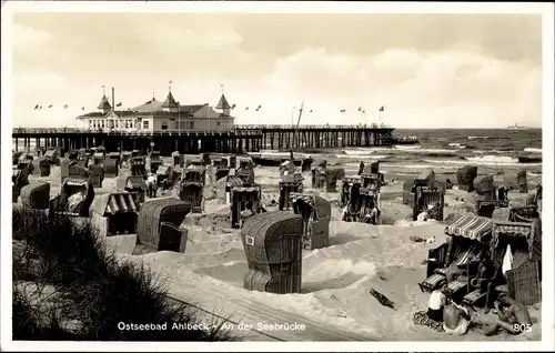 Ak Ostseebad Ahlbeck Heringsdorf auf Usedom, Seebrücke, Strand