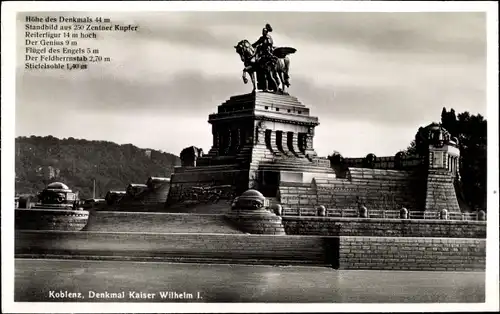 Ak Koblenz am Rhein, Das deutsche Eck, Denkmal Kaiser Wilhelm I