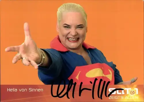 Ak Fernsehmoderatorin Hella von Sinnen, Sat 1, Autogramm