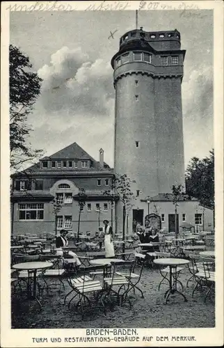 Ak Baden Baden am Schwarzwald, Turm, Restaurant auf dem Merkur