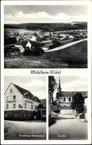 Ak Mühlheim Blankenheim an der Ahr Eifel, Kirche, Gasthaus Hellenthal, Totalansicht