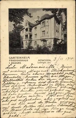Ak München, Gartenheim Pensionshaus I. Ranges, Ludwigstraße 22a