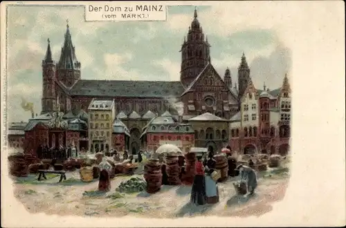 Litho Mainz am Rhein, Dom, Markt