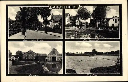 Ak Bargteheide in Holstein, Markt, Strandbad, Baumschulen-Straße, Alte Landstraße