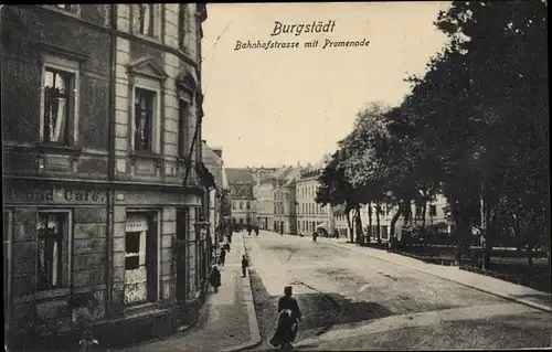 Ak Burgstädt in Sachsen, Bahnhofstraße, Promenade, Café