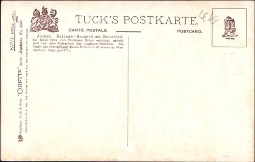 Künstler Ak Flower, Charles, Aachen, Baakauw Brunnen am Kaiserbad