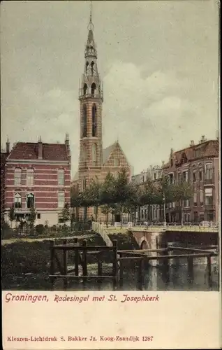 Ak Groningen Niederlande, Radesingel met St. Josephkerk