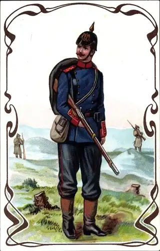 Litho Deutscher Infanteriesoldat, Gewehr, Rucksack