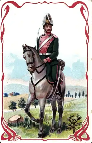 Jugendstil Passepartout Ak Deutscher Soldat im Kaiserreich, Pferd