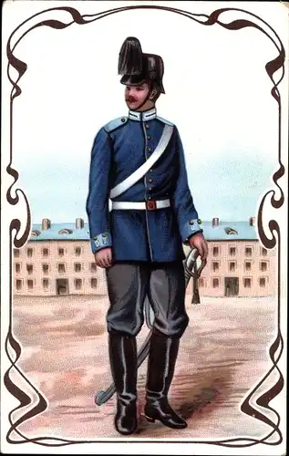 Jugendstil Ak Deutscher Soldat, Blaue Uniform, Säbel