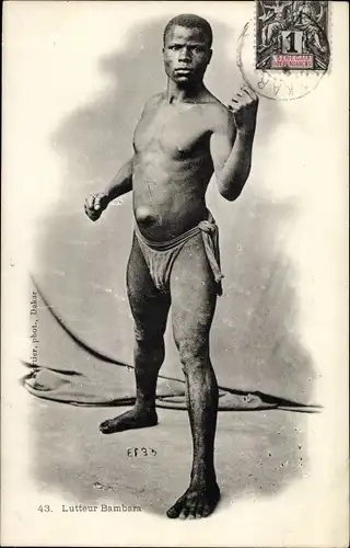 Ak Senegal, Bambara, Ringkämpfer im Lendenschurz, Standportrait