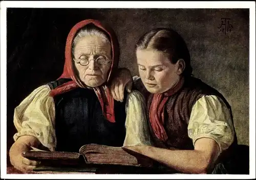 Künstler Ak Hans Thoma, Des Künstlers Mutter und seine Schwester