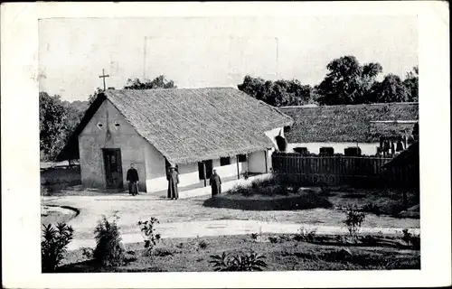 Ak Malabar Indien, Missies de Ongeschoeide Carmelieten, Kerkje en residentie de Missionarissen