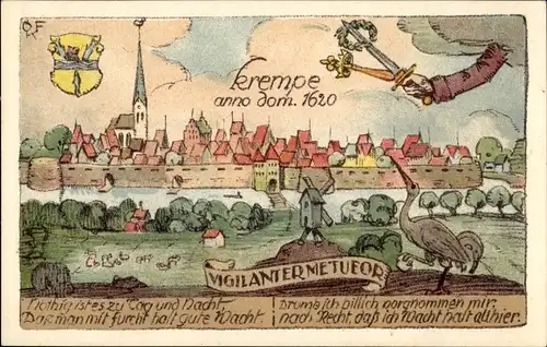 Steindruck Künstler Ak Krempe in Holstein, Ortsansicht anno dom. 1620