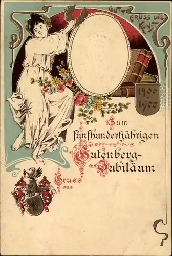 Präge Wappen Litho 500jh. Gutenberg Jubiläum 1400 - 1900