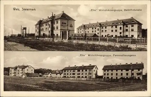 Ak Weiz Steiermark, Elin Wohnhäusergruppe, Bahnhofstraße, Personalhausgasse
