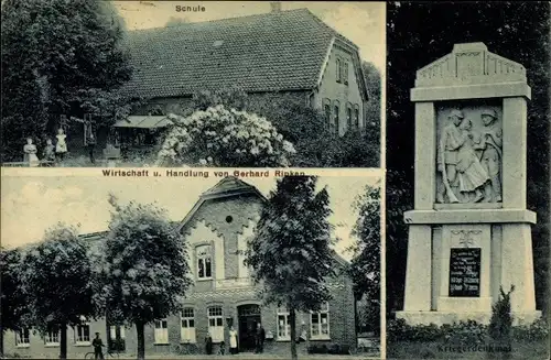 Ak Neusüdende Rastede in Oldenburg, Kriegerdenkmal, Wirtschaft und Handlung, Schule