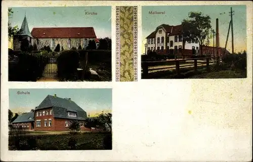 Ak Tettens Wangerland Friesland, Kirche, Schule, Molkerei