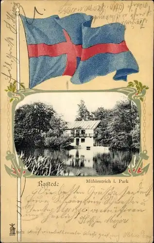 Passepartout Ak Rastede in Niedersachsen, Mühlenteich, Park, Fahne