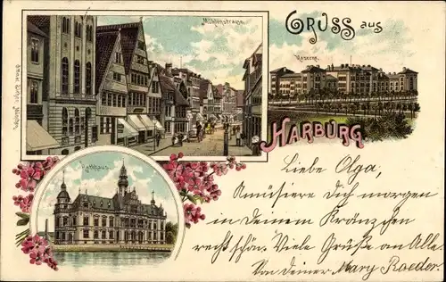 Litho Hamburg Harburg, Mühlenstraße, Rathaus, Kaserne