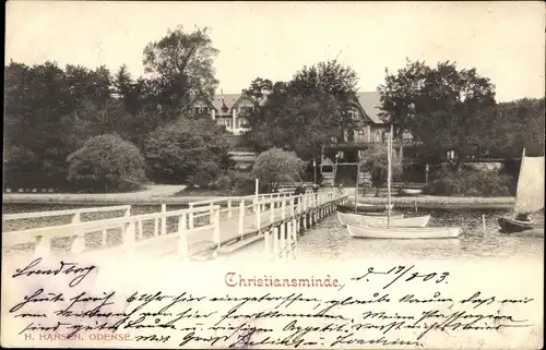 Ak Svendborg Dänemark, Christansminde, Brücke, Boote