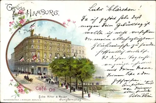 Litho Hamburg Mitte Altstadt, Cafe Oft, Ecke Alster, Neuer Jungfernstieg