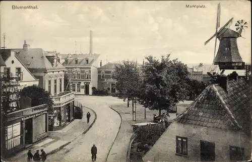Ak Blumenthal Hansestadt Bremen, Marktplatz, Windmühle