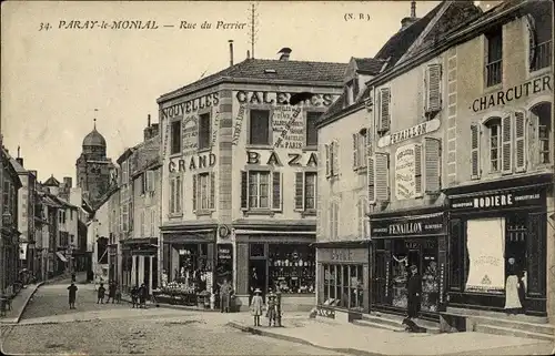 Ak Paray le Monial Saône et Loire, Rue du Perrier, Großer Basar, Charcuterie