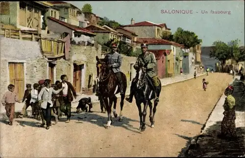 Ak Thessaloniki Griechenland, Französische Soldaten, Straßenpartie, Kinder