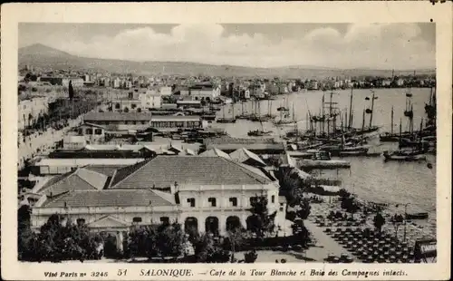 Ak Saloniki Thessaloniki Griechenland, Hafen, Panorama, Café des Weißen Turms