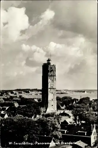 Ak West Terschelling Friesland Niederlande, Panorama met Brandaris