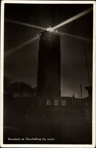 Ak Terschelling Friesland Niederlande, Brandaris bij nacht