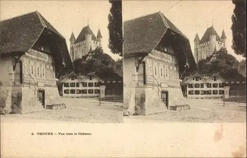 Stereo Ak Thun Kt. Bern Schweiz, Blick auf das Schloss