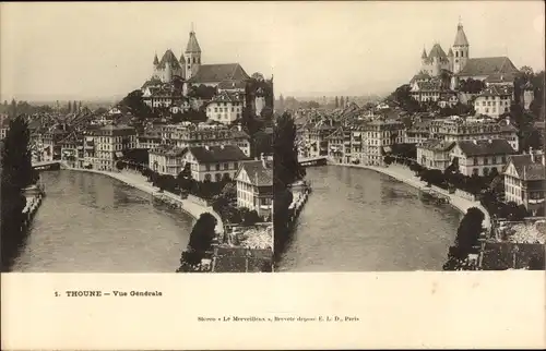 Stereo Ak Thun Kt. Bern Schweiz, Gesamtansicht, Schloss