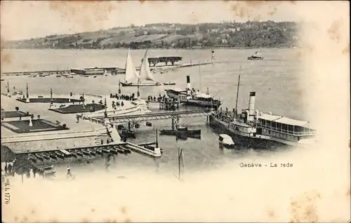 Ak Genève Genf Schweiz, Hafen, Dampfer